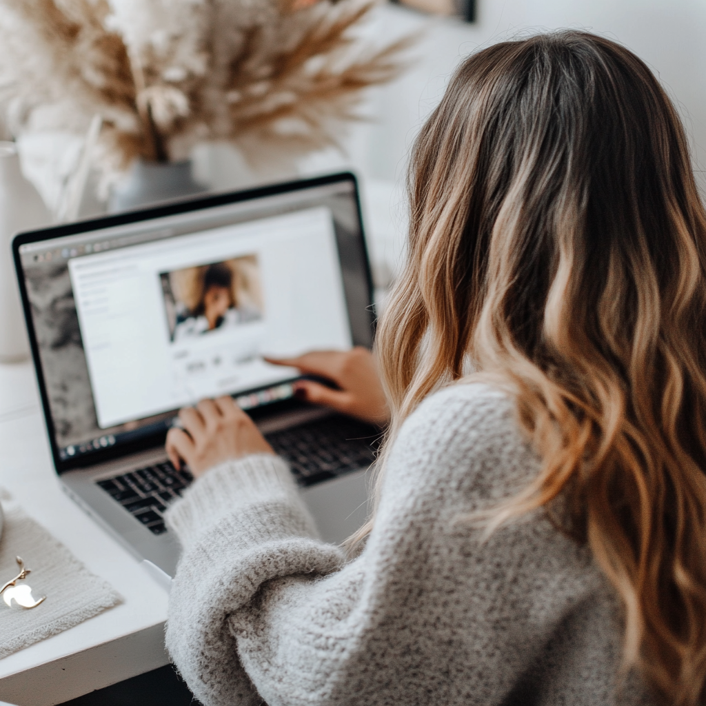 woman writing a blog post
